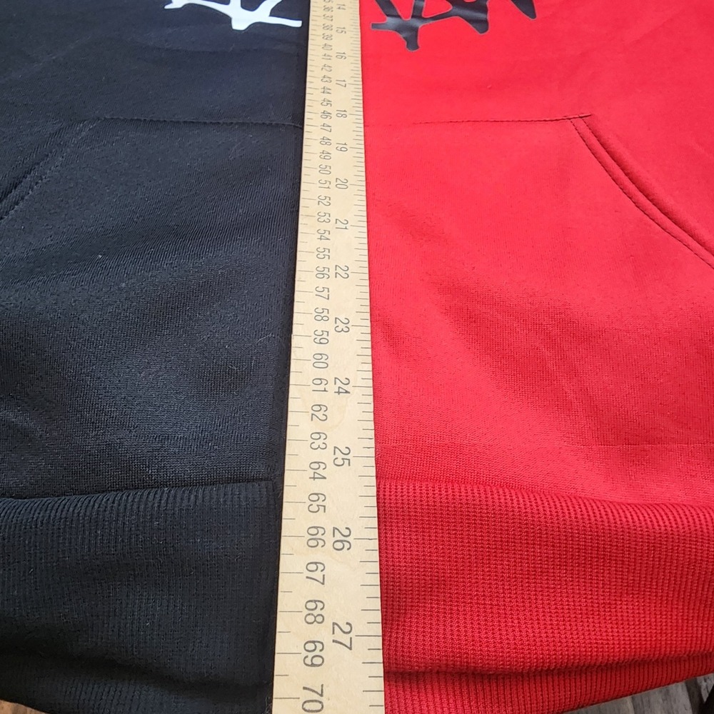 Unbranded Split Colorblock Graphic Zip Hoodie Red Black Streetwear Mens L - Picture 8 of 8